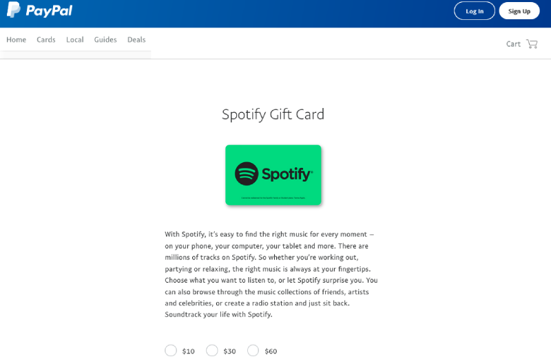 PayPal Spotify Gift Card