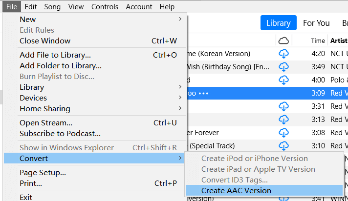 Create AAC Version in iTunes