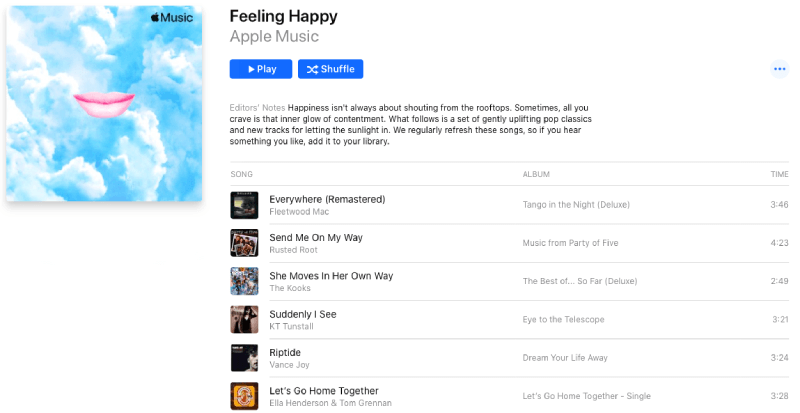 Apple Music Playlist Feeling Happy