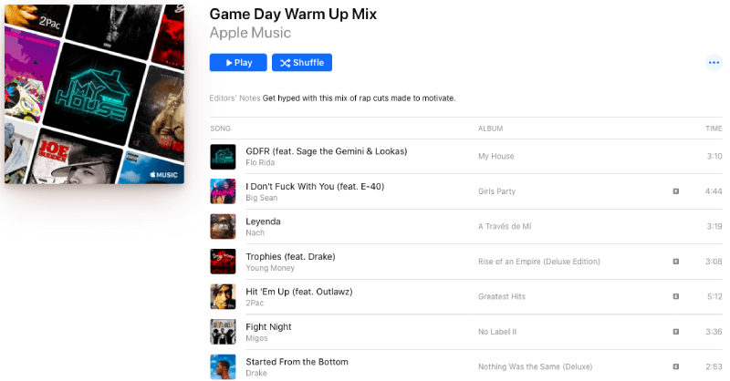 Apple Music Playlist Game Day Warm Up Mix