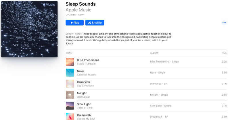 Apple Music Playlist Sleep Sounds
