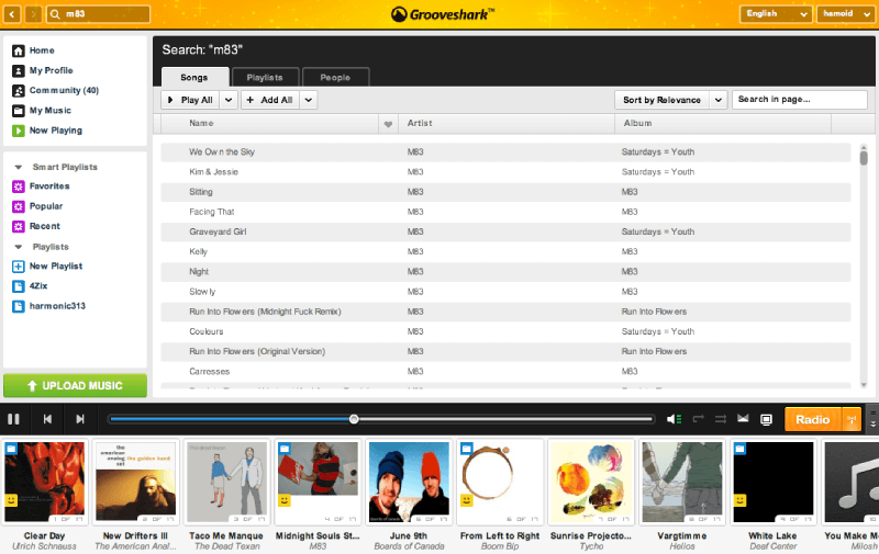 Spotify Alternative Grooveshark Interface
