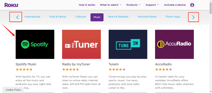 Spotify on Roku Channel Store Music Spotify