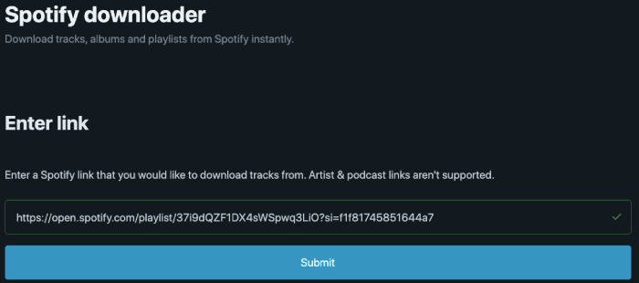 Online Spotify to MP3 Converter Spotify Downloader Submit URL