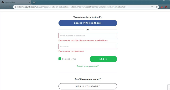 Spotify Student Discount Log in Spotify