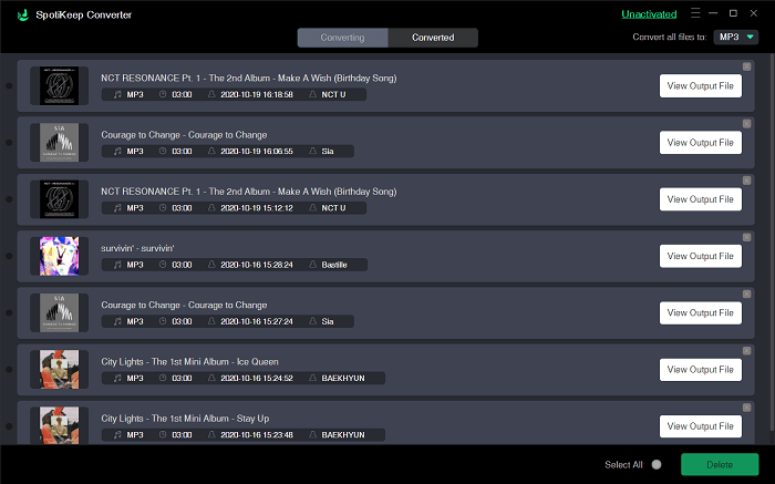 View Converted Spotify Songs.