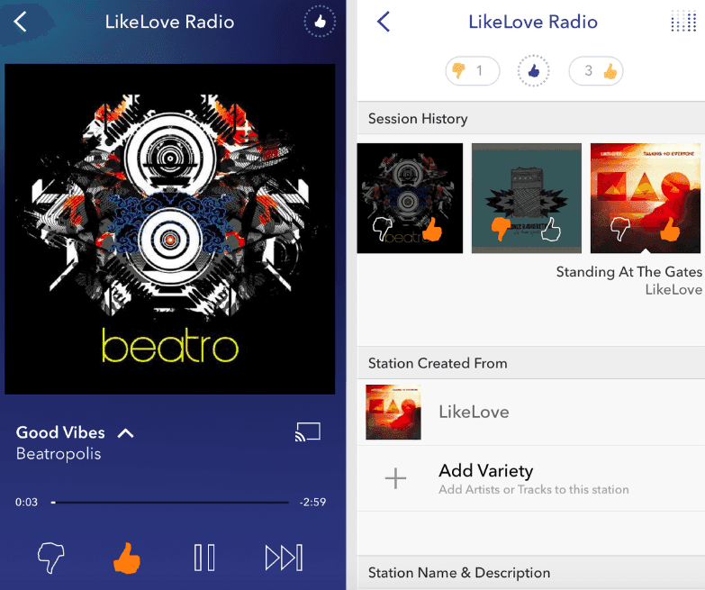Spotify vs. Pandora APP Interface Pandora